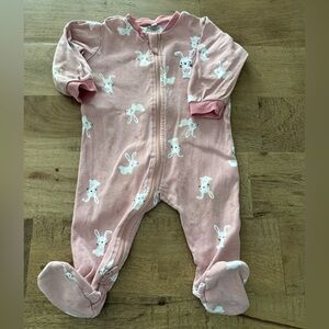 Pekkle Baby Zip-Front One-Piece Sleepwear Pink Bunny Print size 6 months pyjamas